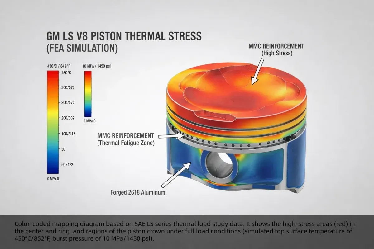 Thermal stress distribution on the piston crown of a GM 6.0L LS V8 engine