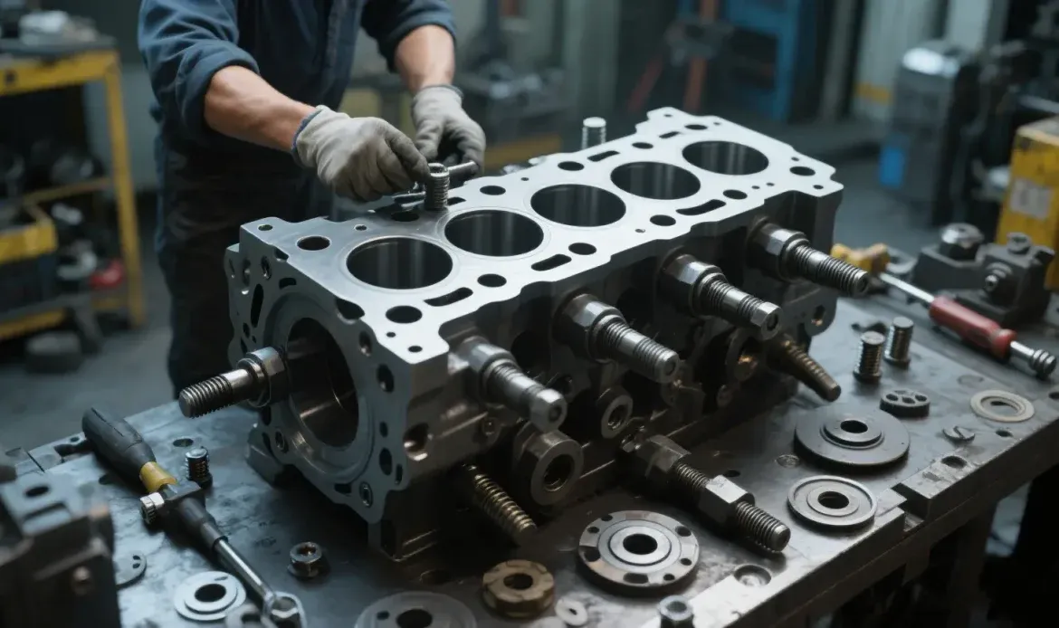 The assembly relationship between the cylinder head and the Engine Block