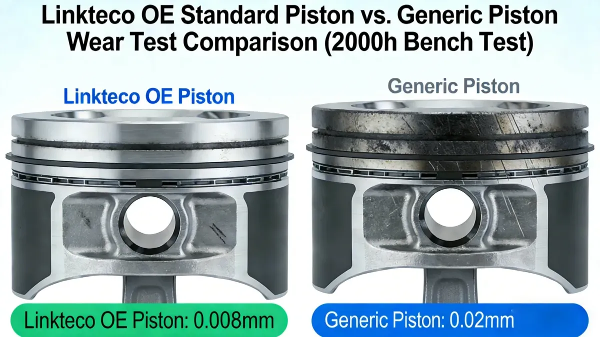 Linkteco OE standard piston vs. generic piston wear test comparison (2000h bench test) - CMM testing verified