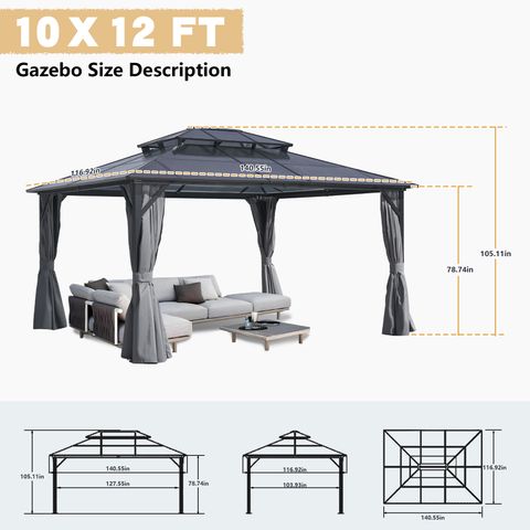 Hardtop Gazebo Polycarbonate Patio Double Top