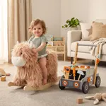 Toddler riding Yak plush rocking horse with wooden tool bench walker