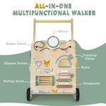 All-in-one wooden baby walker with mirror, bead maze, shape sorter and xylophone