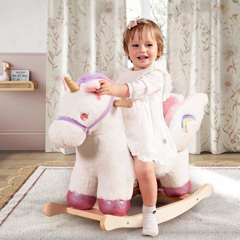 Wooden Unicorn Rocking Horse – Plush Ride-On Toy for Toddlers