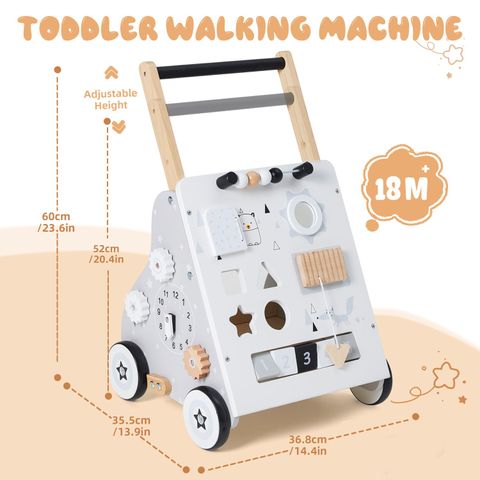 Wooden Baby Walker — Push Walker with Adjustable Speed & Height