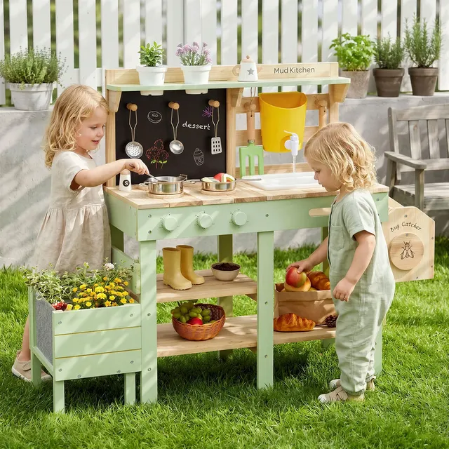Outdoor-Matschküche mit Pflanzkasten – Grün | labebe®