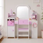 White and pink 3 in 1 kids vanity set with LED mirror and storage cabinet – Labebe GlowTime vanity table