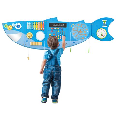 Shark Activity Wall Busy Board — Montessori Sensory Wooden Learning Toy for Toddlers