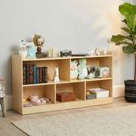 Natural wood Montessori shelf with storage compartments – low profile for nurseries and playrooms