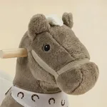 Close-up of brown plush pony rocker with soft cushioned seat