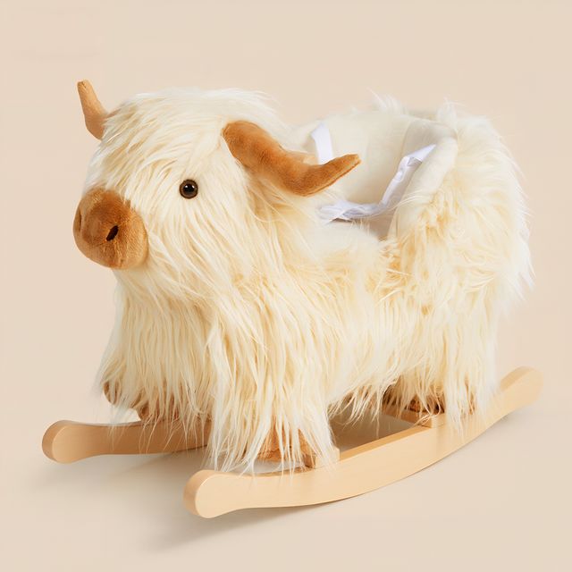 Highlander Cattle Plush Rocker - White & Brown