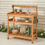 labebe outdoor garden potting bench workstation with storage shelves and hanging hooks