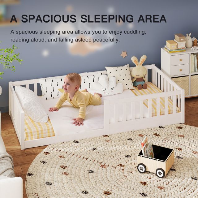 Children's Bed with Safety Barrier and Slatted Base