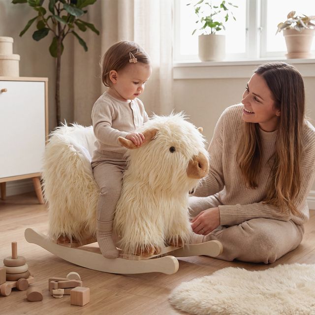Highlander Cattle Plush Rocker - White & Brown