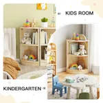 Solid rubber wood corner bookcase styled in kids room and kindergarten classroom