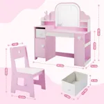 Pink wooden vanity set with LED mirror size guide – Labebe kids vanity desk dimensions