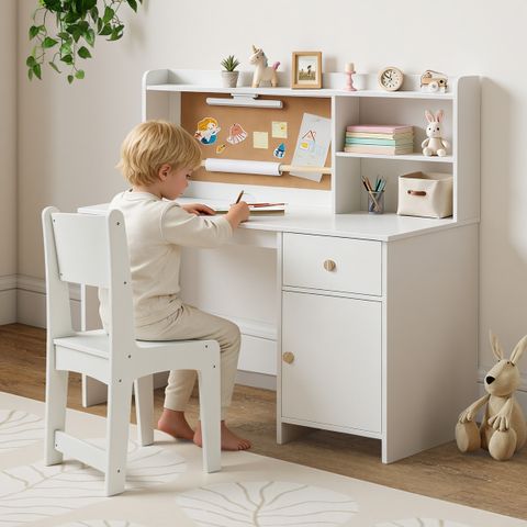 Kids’ Desk & Chair Set with Cork Board & Hutch