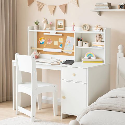 Kids’ Desk & Chair Set with Cork Board & Hutch