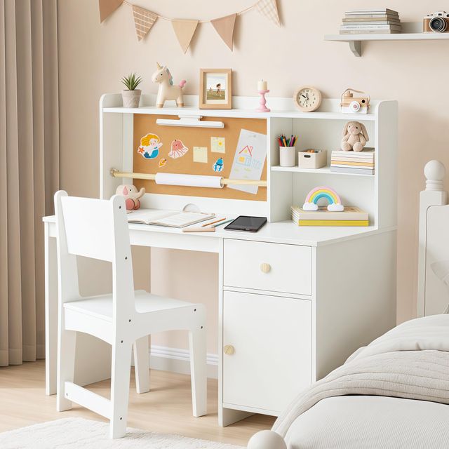 Kids’ Desk & Chair Set with Cork Board & Hutch