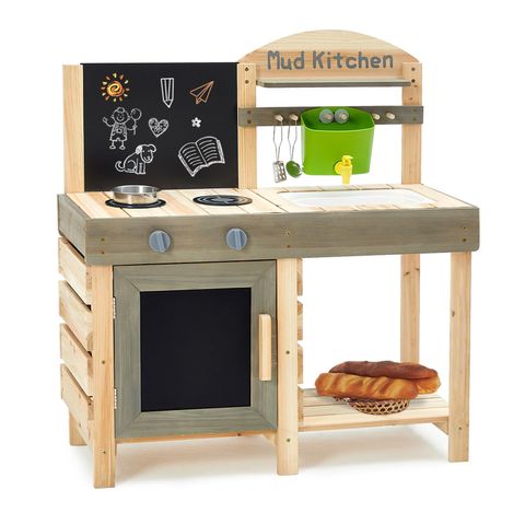 Wooden Mud Kitchen with Sink & Accessories – Outdoor Pretend Play Kitchen for Kids