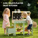 3-in-1 multi-player outdoor mud kitchen playset with kids gardening in backyard
