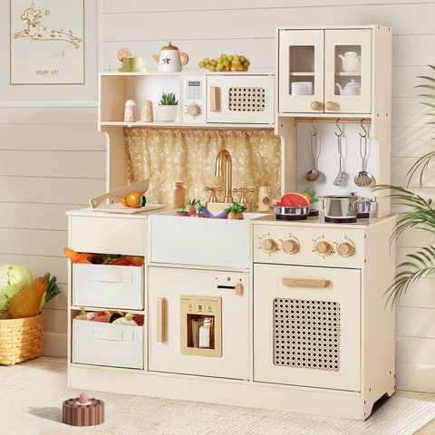 Cream Wooden Play Kitchen Set with Storage | labebe®