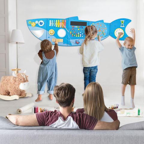 Shark Activity Wall Busy Board — Montessori Sensory Wooden Learning Toy for Toddlers