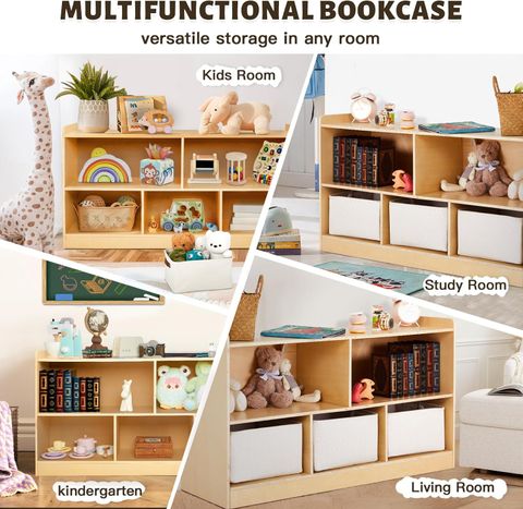 Natural Wood Montessori Shelf with Storage Boxes | labebe®