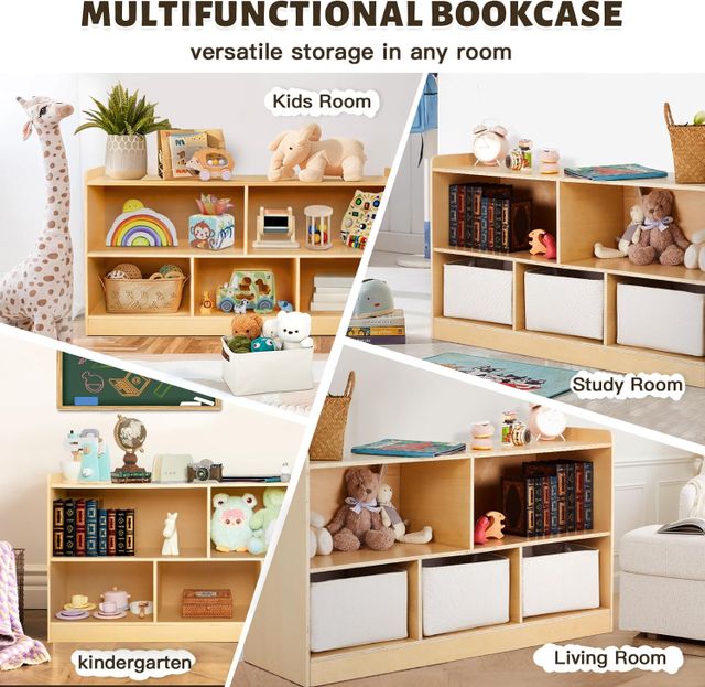 Natural Wood Montessori Shelf with Storage Boxes | labebe®