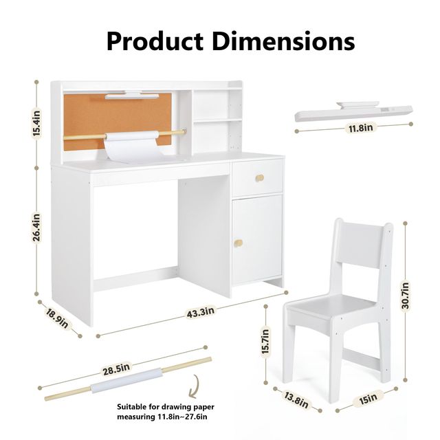 Kids’ Desk & Chair Set with Cork Board & Hutch