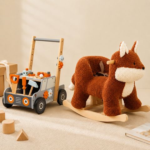 Little Builder Set: Fox Plush Rocker & Tool Bench Walker | labebe®