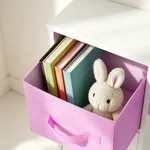 Pink fabric storage bin inside white vanity table with storage – Labebe kids dressing table