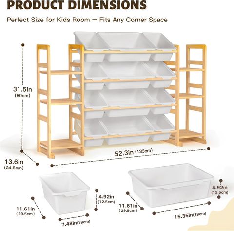 Wooden Toy Storage Organizer with Shelves & Bins