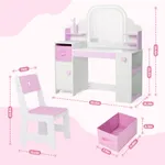 White and pink vanity table with storage dimensions – Labebe 3 in 1 kids vanity set size guide