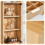 Glass door storage cabinet and fluted drawer design on modern makeup vanity table