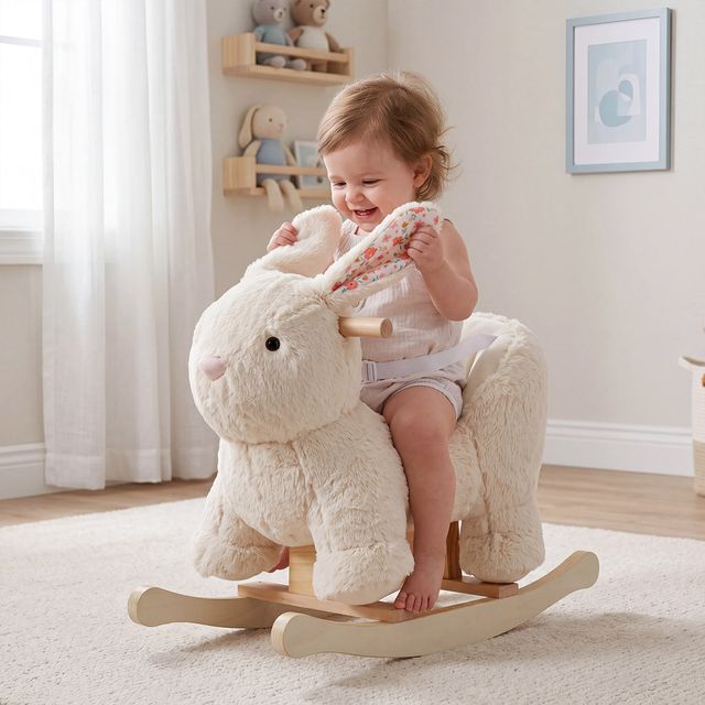 Dondolo a forma di coniglio in peluche