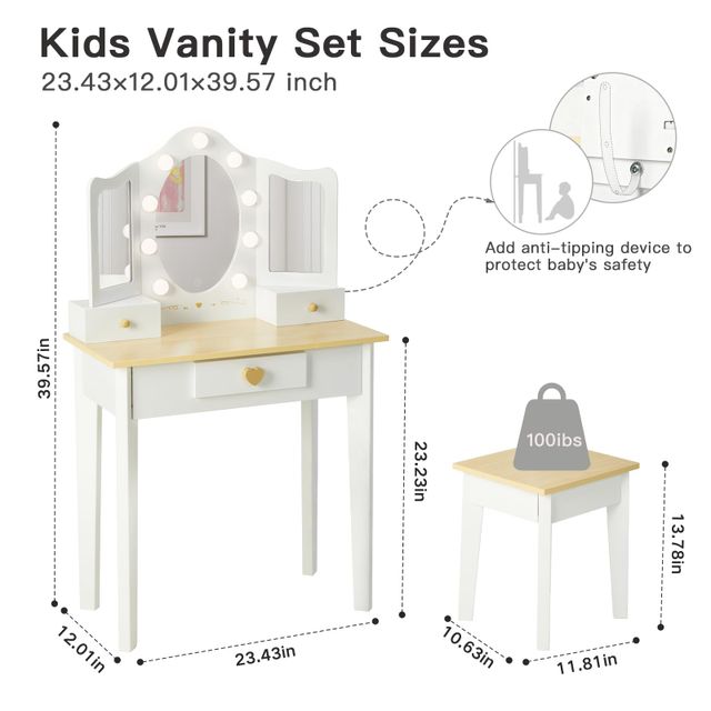 Princess Vanity Set with Stool and Lights