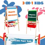 3-in-1 kids art easel with magnetic whiteboard, blackboard, and replaceable paper roll
