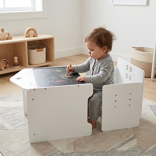 Montessori Toddler Table & Adjustable Chair Set with Chalkboard | labebe®