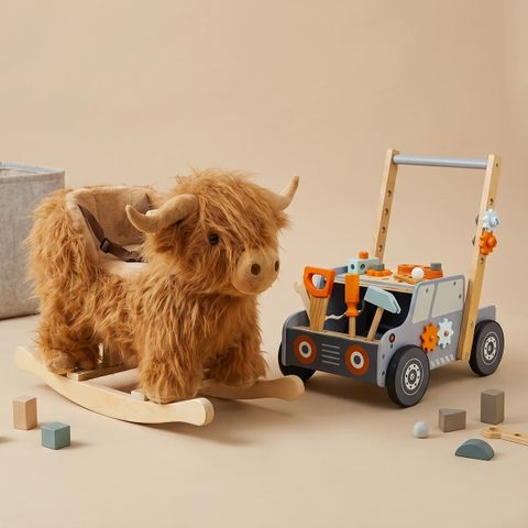 Highlander Cattle Plush Rocker & Tool Bench Walker Set | labebe®