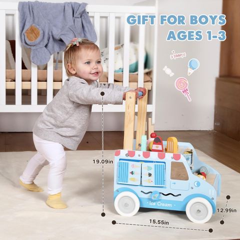Baby Push Walker — Wooden Activity Learning Walker with Adjustable Speed