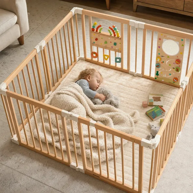 Natural Wood Baby Playpen