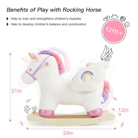 Wooden Unicorn Rocking Horse – Plush Ride-On Toy for Toddlers