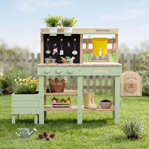 Outdoor Mud Kitchen with Plant Growing Box – Green | labebe®