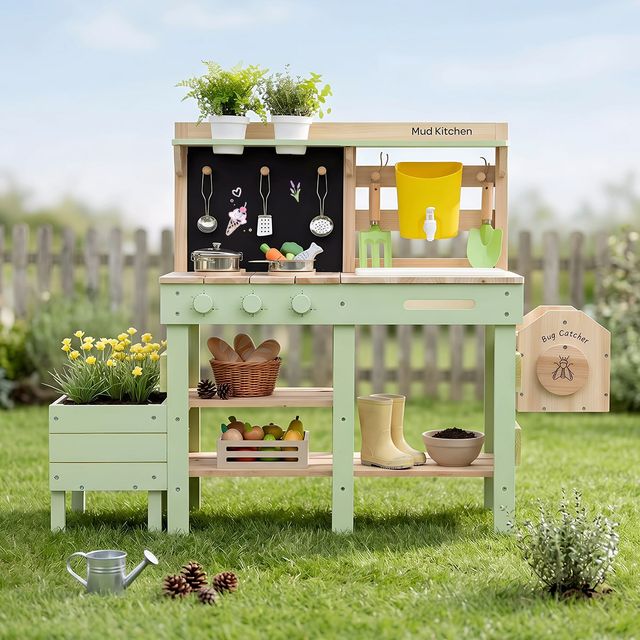 Outdoor Mud Kitchen with Plant Growing Box – Green | labebe®