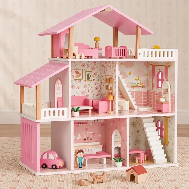 Casa delle bambole in legno Blossom con mobili e bambole