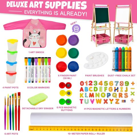 Magnetic Easel with Deluxe Art Supplies – Pink