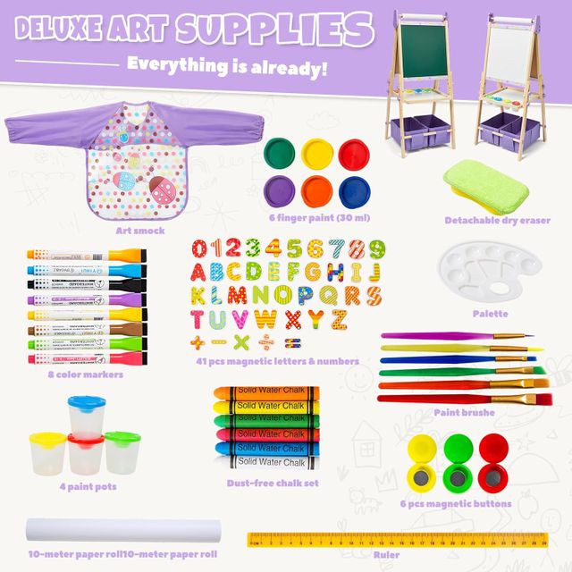 Magnetic Easel with Deluxe Art Supplies – Purple