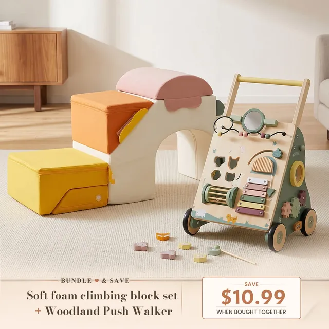 Soft Foam Climbing Blocks & Woodland Push Walker Set | labebe®