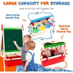 Large capacity storage shelf and fabric tray for organizing kids art supplies on labebe’s double-sided easel