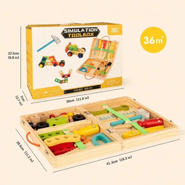 36-Piece Wooden Tool Playset for Kids | labebe®